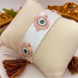 Urban Outfitters Elegant White and Pink Evil Eye Bracelet